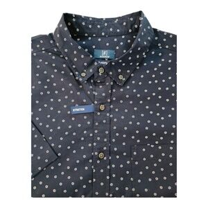 NWT George Short Sleeve Button Down Shirt Mens XL Navy With White Print